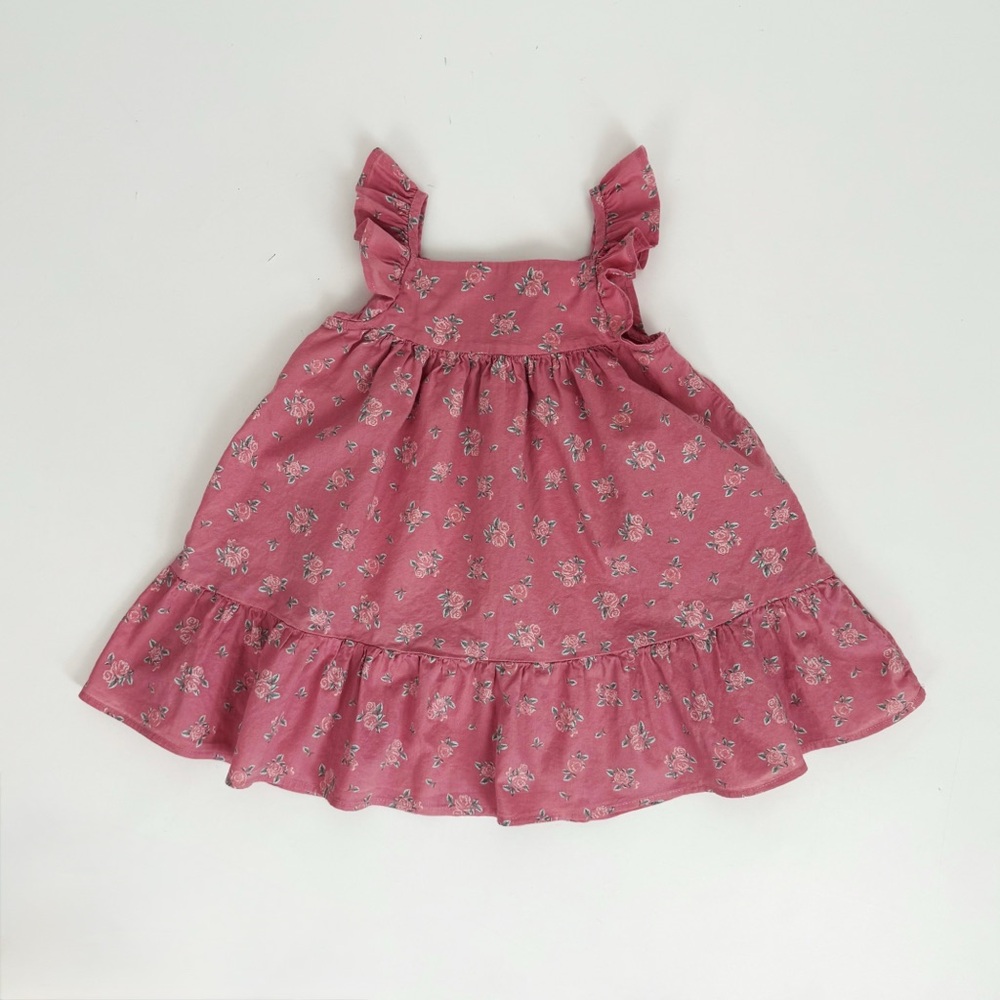 H&M Sleeveless Floral Tiered Dress with Ruffle in Rose Pink | Size 12M-18M